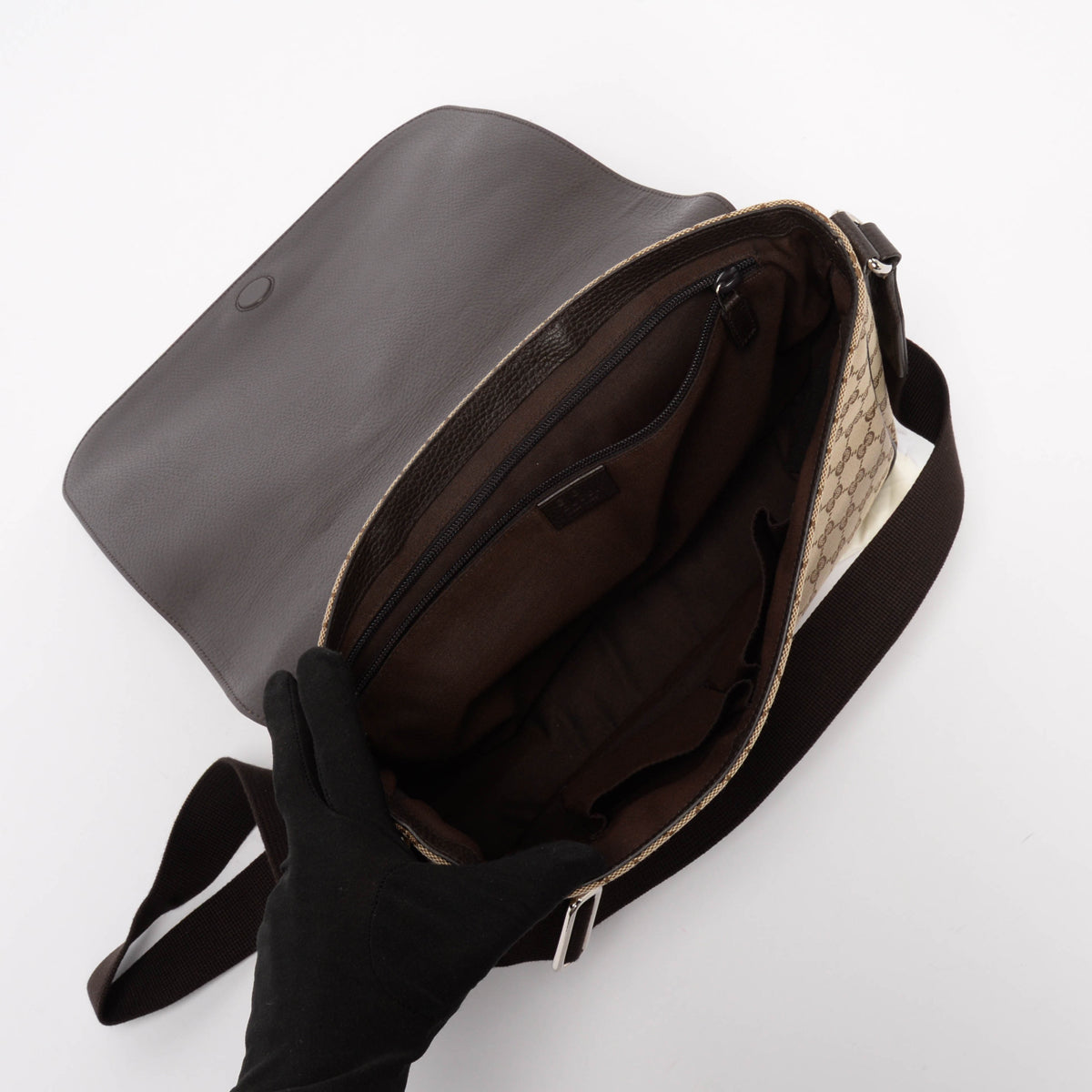 Gucci Beige GG Canvas Flap Messenger Cross Body Bag