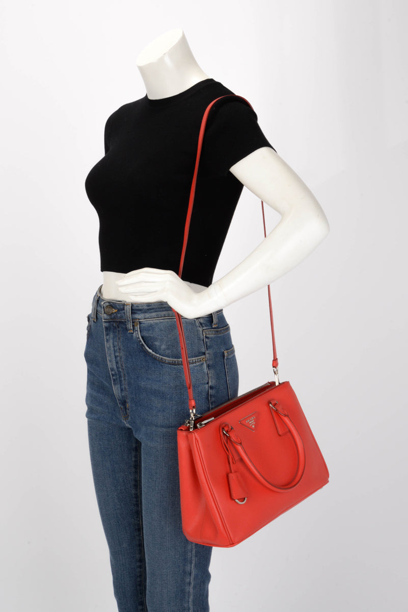Prada Red Saffiano Lux Small Galleria Tote