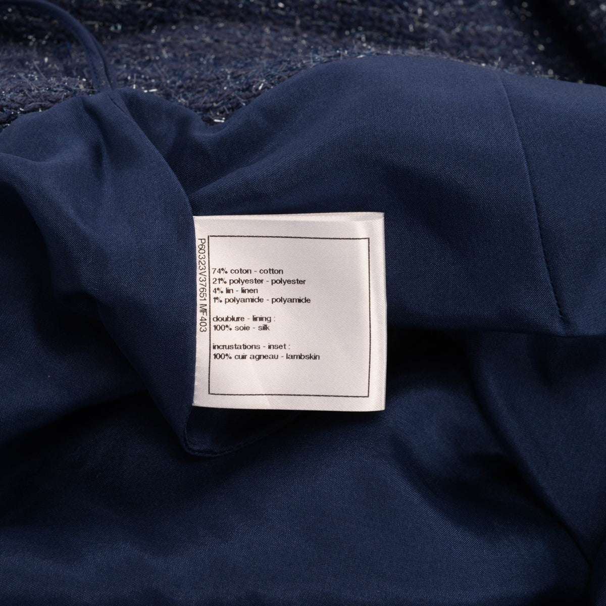 Chanel Blue Glitter Tweed & Leather Wide Leg Pants FR 34