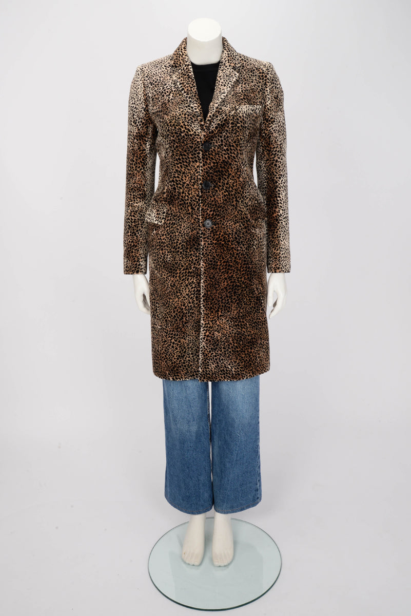 Saint Laurent Leopard Print Velvet Coat FR 36