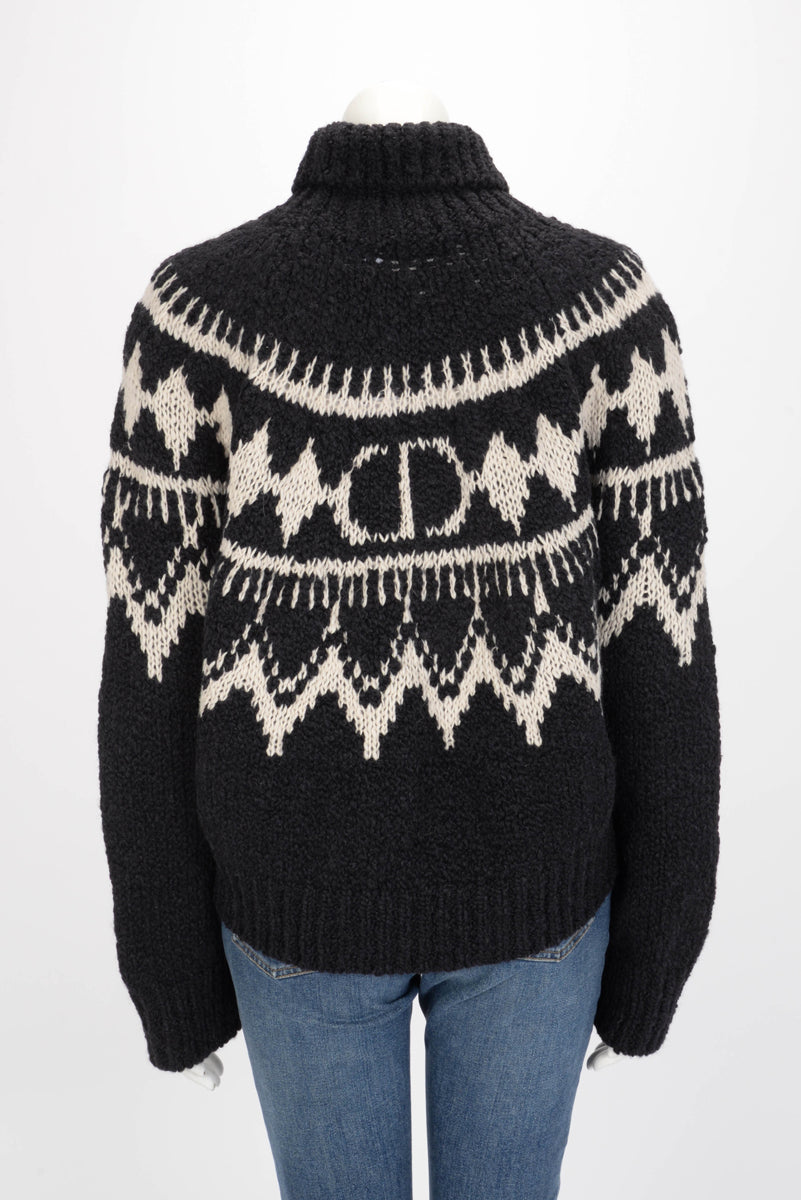 Dior Black & Ecru Knit DiorAlps Turtleneck Sweater FR 40
