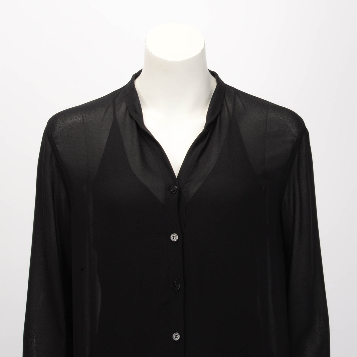 Hermes Black Silk Georgette Button Front Dress FR 38
