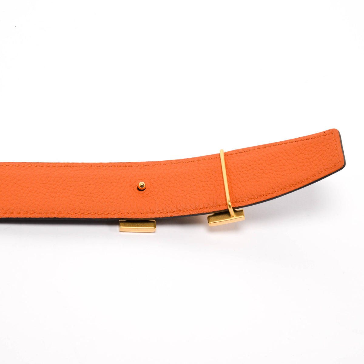 Hermes Black & Orange Box Calf & Togo Reversible H Buckle Belt