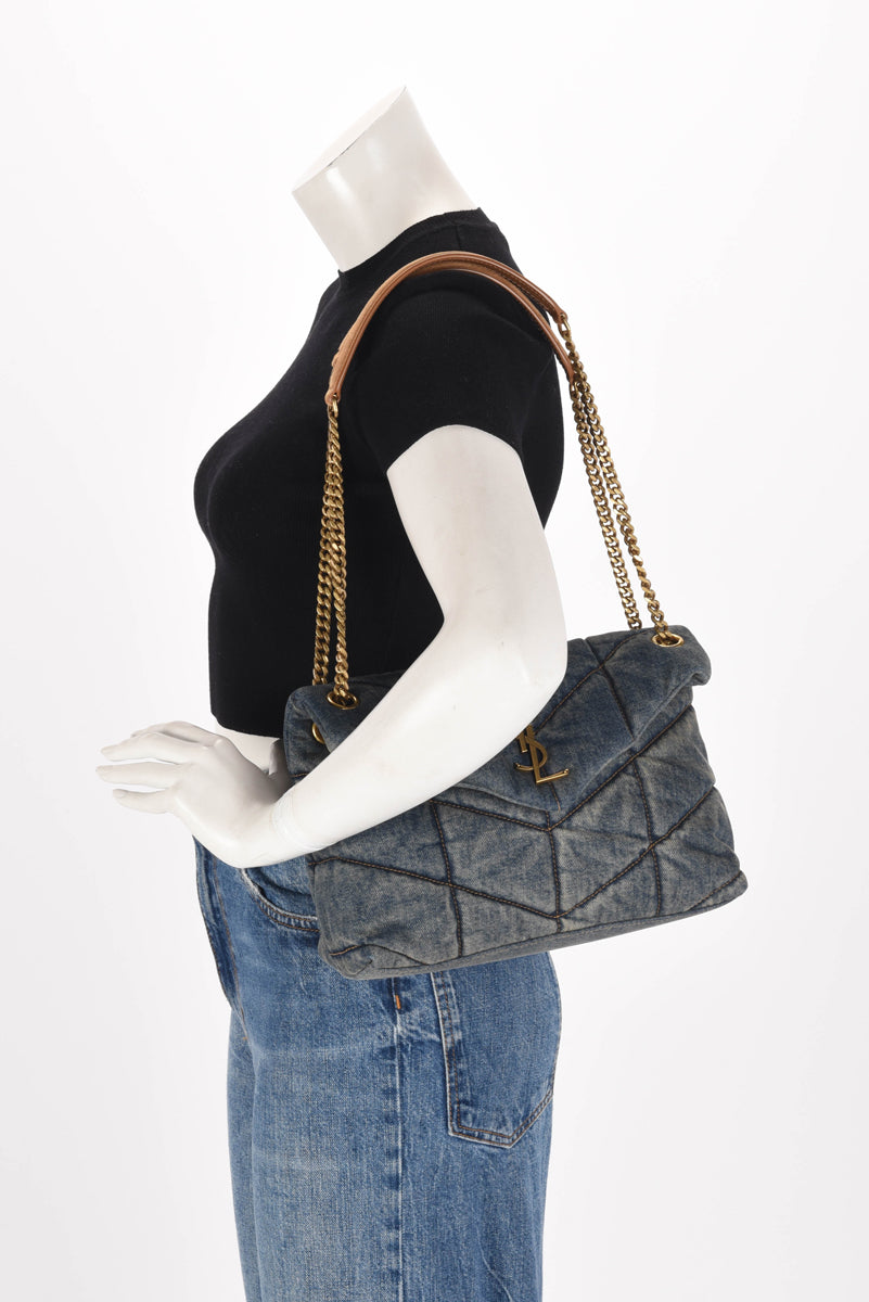 Saint Laurent Washed Blue Denim Small Puffer Lou Bag