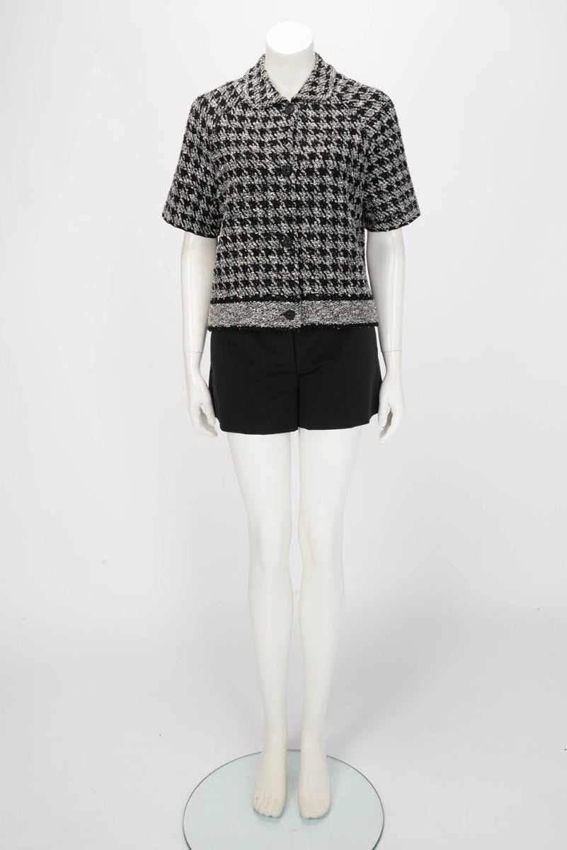 Dior Black & White Technical Knit Houndstooth Short Sleeve Jacket FR 40