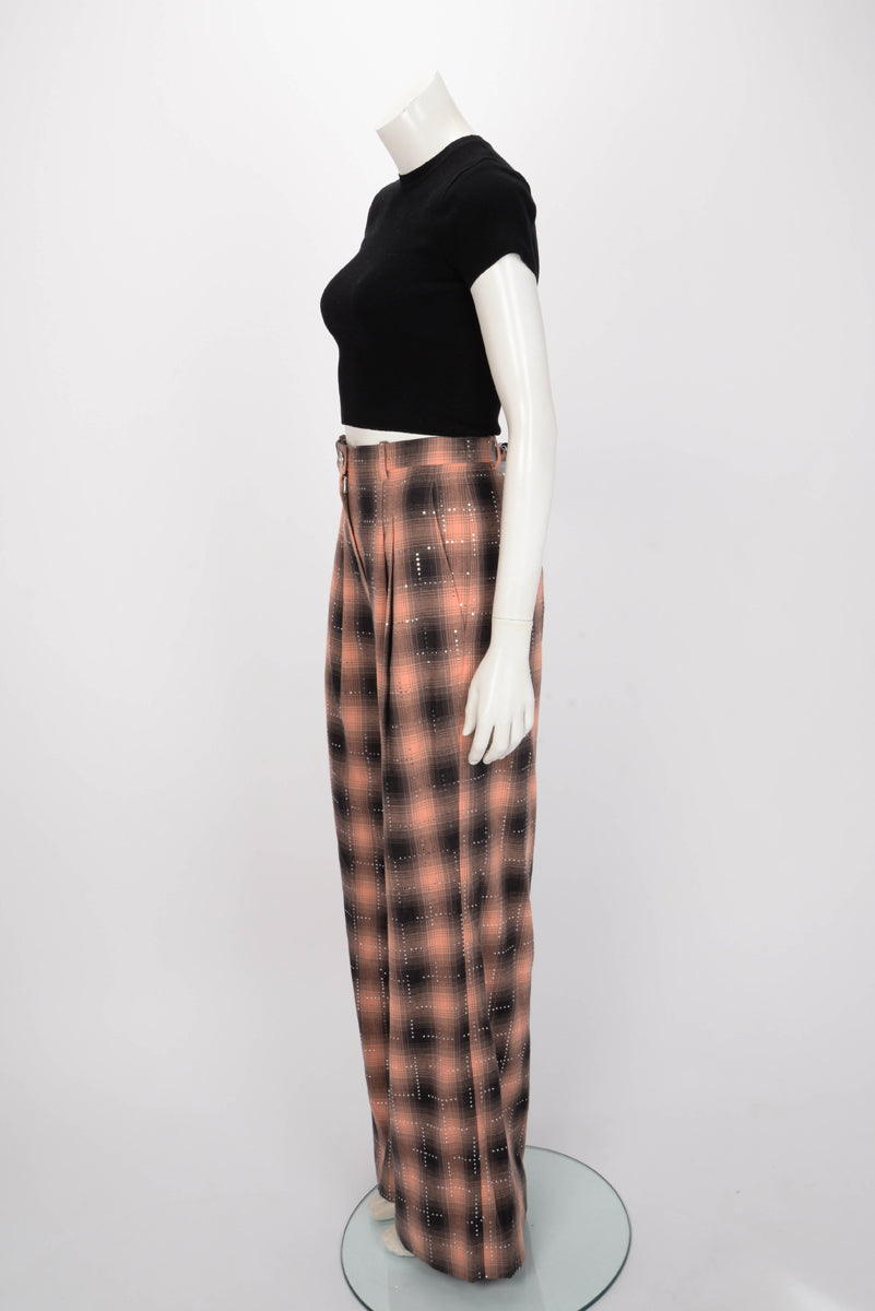 Chanel Pink & Black Cotton Check Sequined Pants FR 38