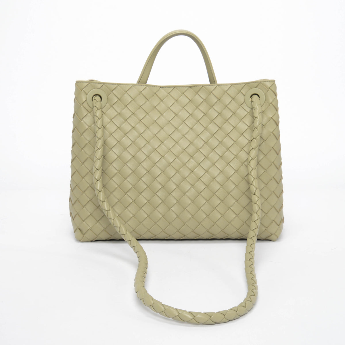 Bottega Veneta Travertine Intrecciato Lambskin Medium Andiamo Tote