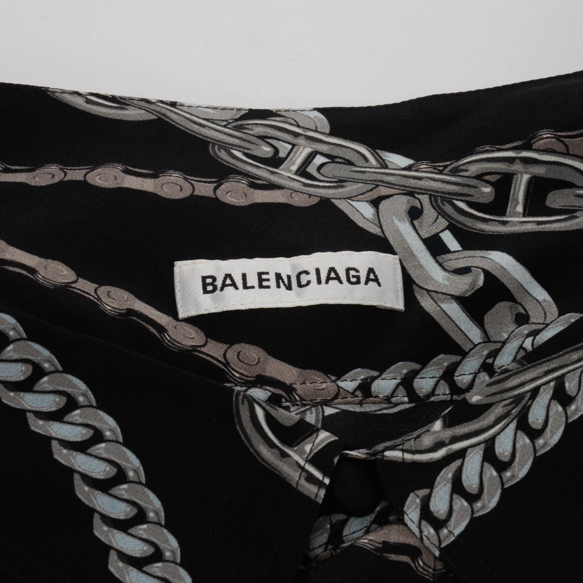 Balenciaga Black Silk Chain Print Oversize Shirt FR 42