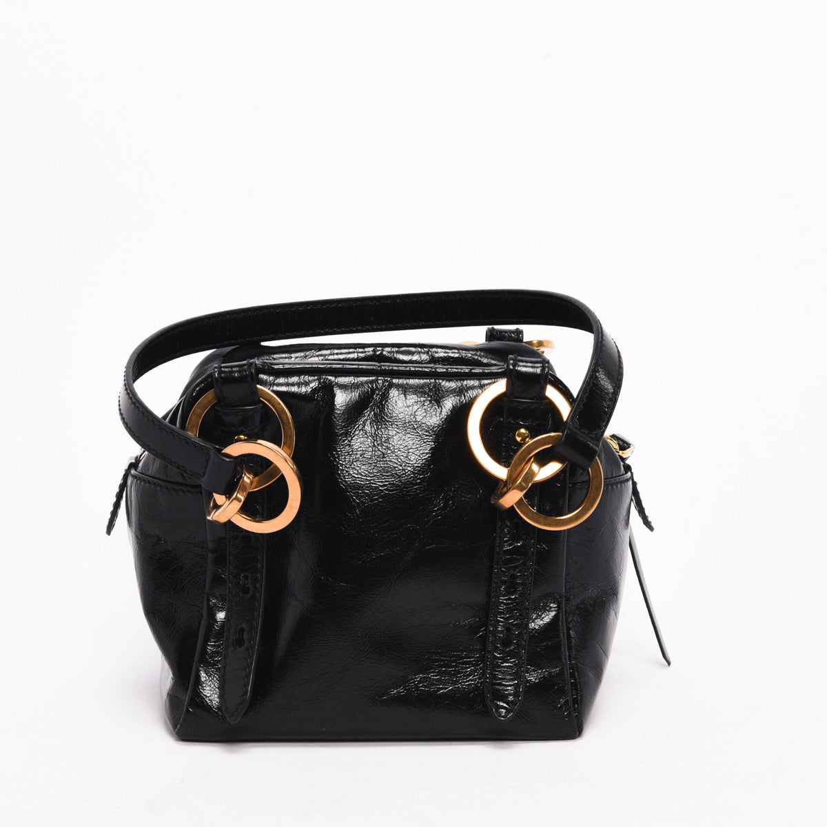 Prada Black Distressed Leather Dangle Mini Bag