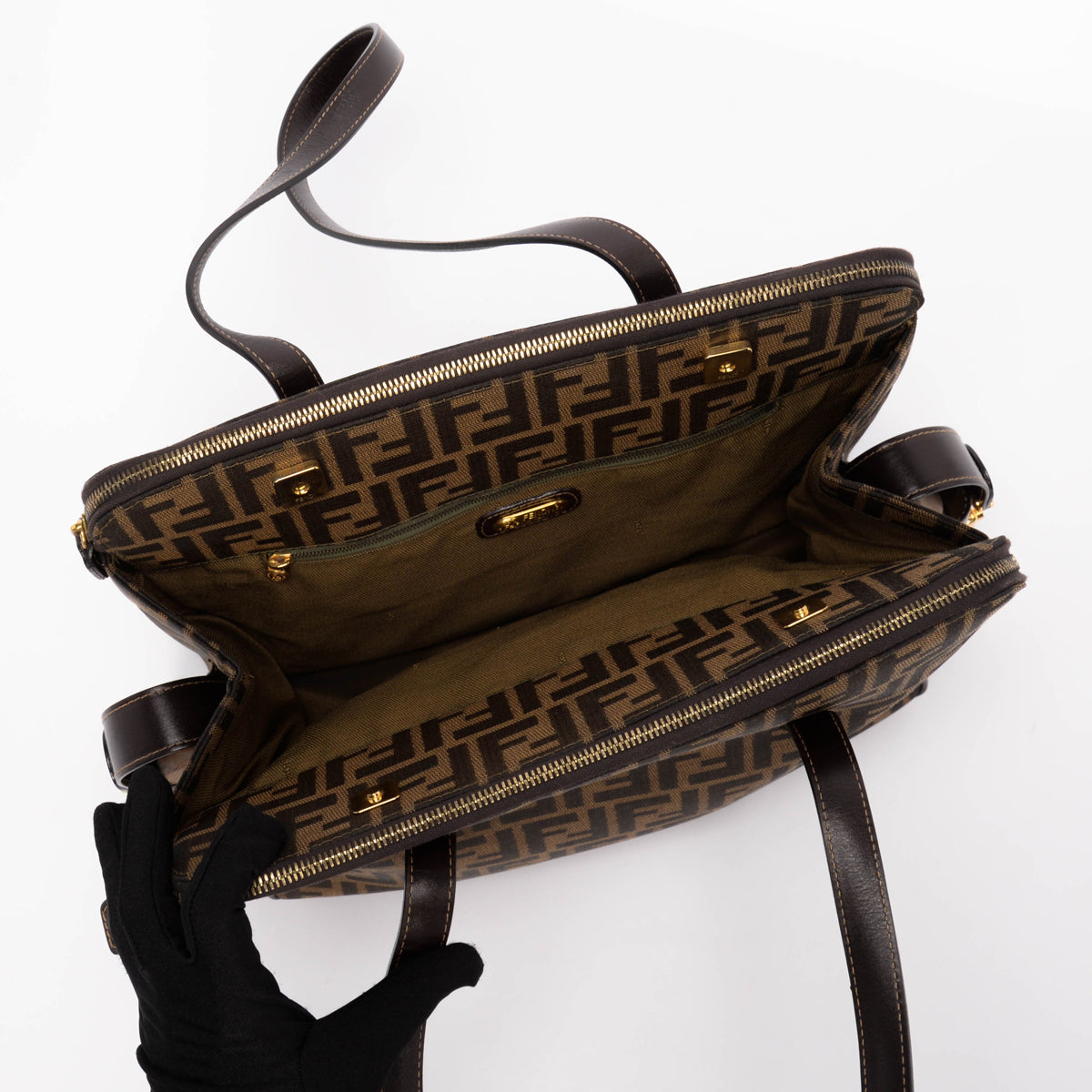 Fendi Tobacco Zucca Double Zip Tote
