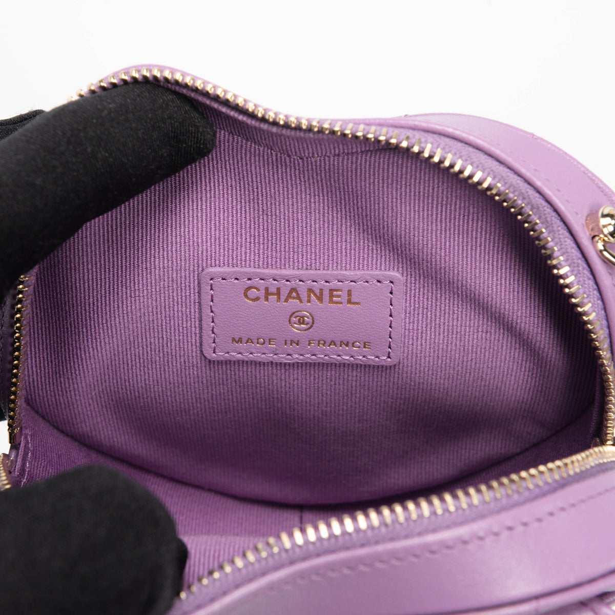 Chanel Purple Quilted Lambskin Small Heart Clutch With Chain