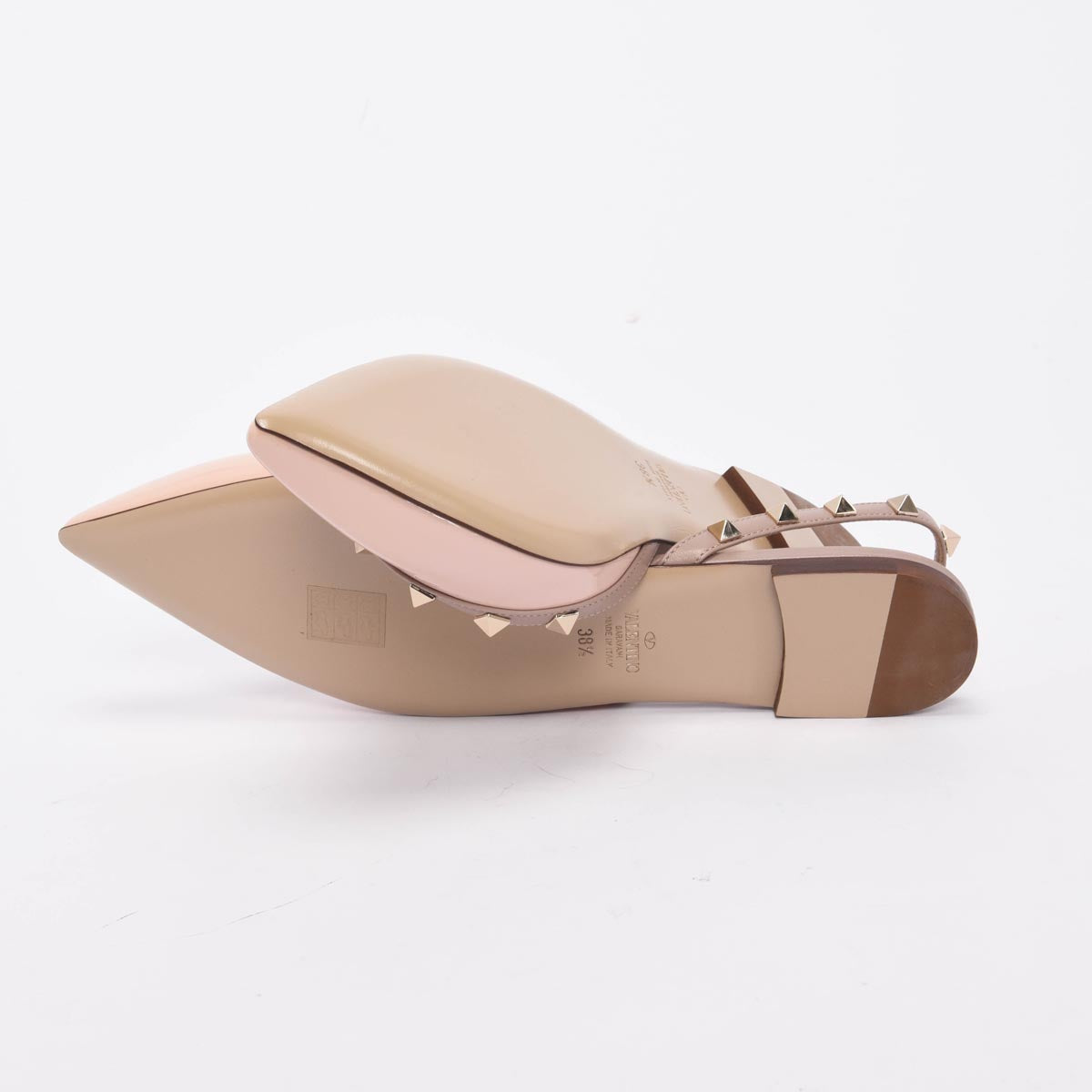 Valentino Rose Patent Rockstud Ballerina Slingbacks 38.5