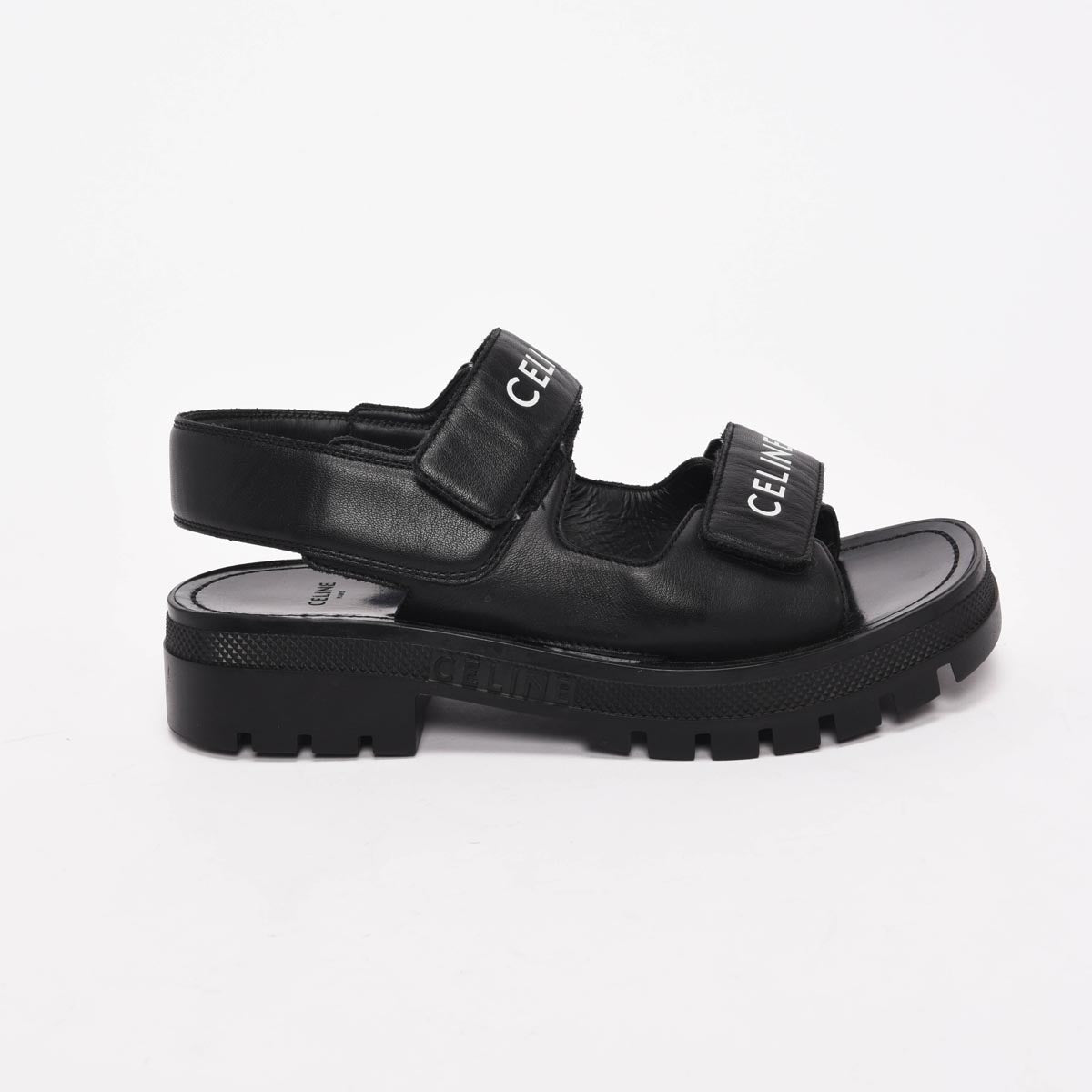 Celine Black Calfskin Leo Scratch Sandals 36