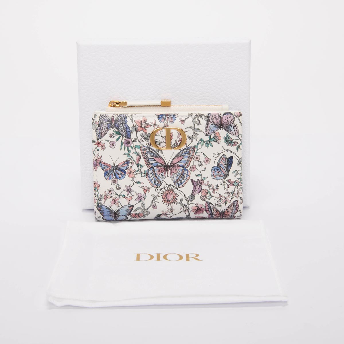 Dior White Butterfly Print Caro Dahlia Wallet
