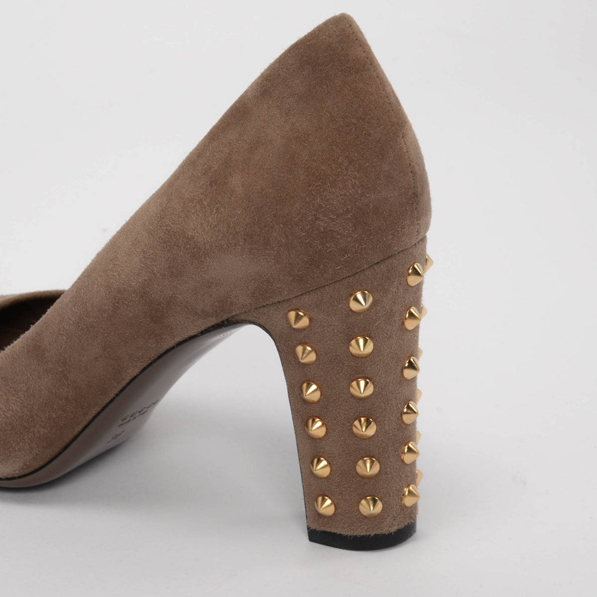 Gucci Dark Beige Suede Studded Heel Pumps 38