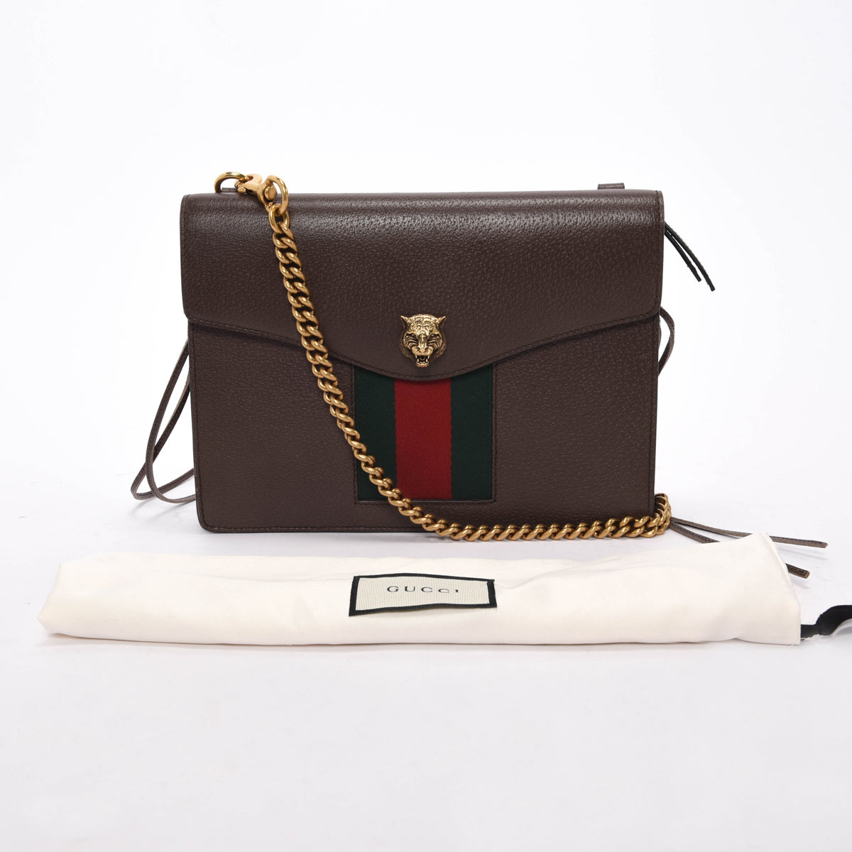 Gucci Brown Grained Calfskin Animalier Chain Bag