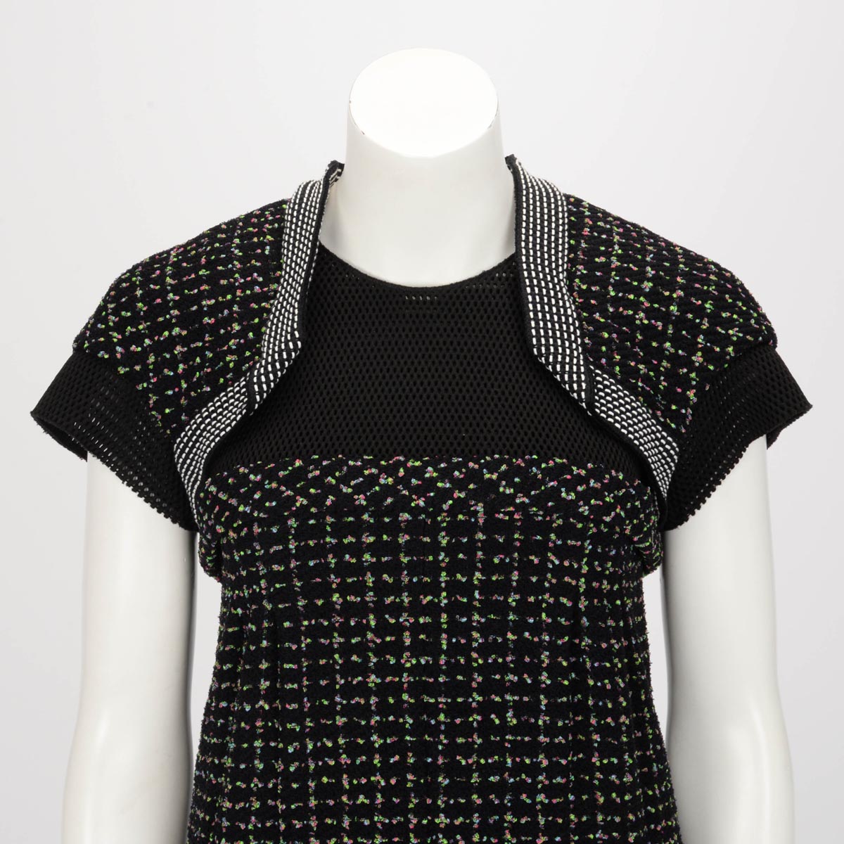Chanel Black Tweed & Mesh Short Sleeve Dress FR 34