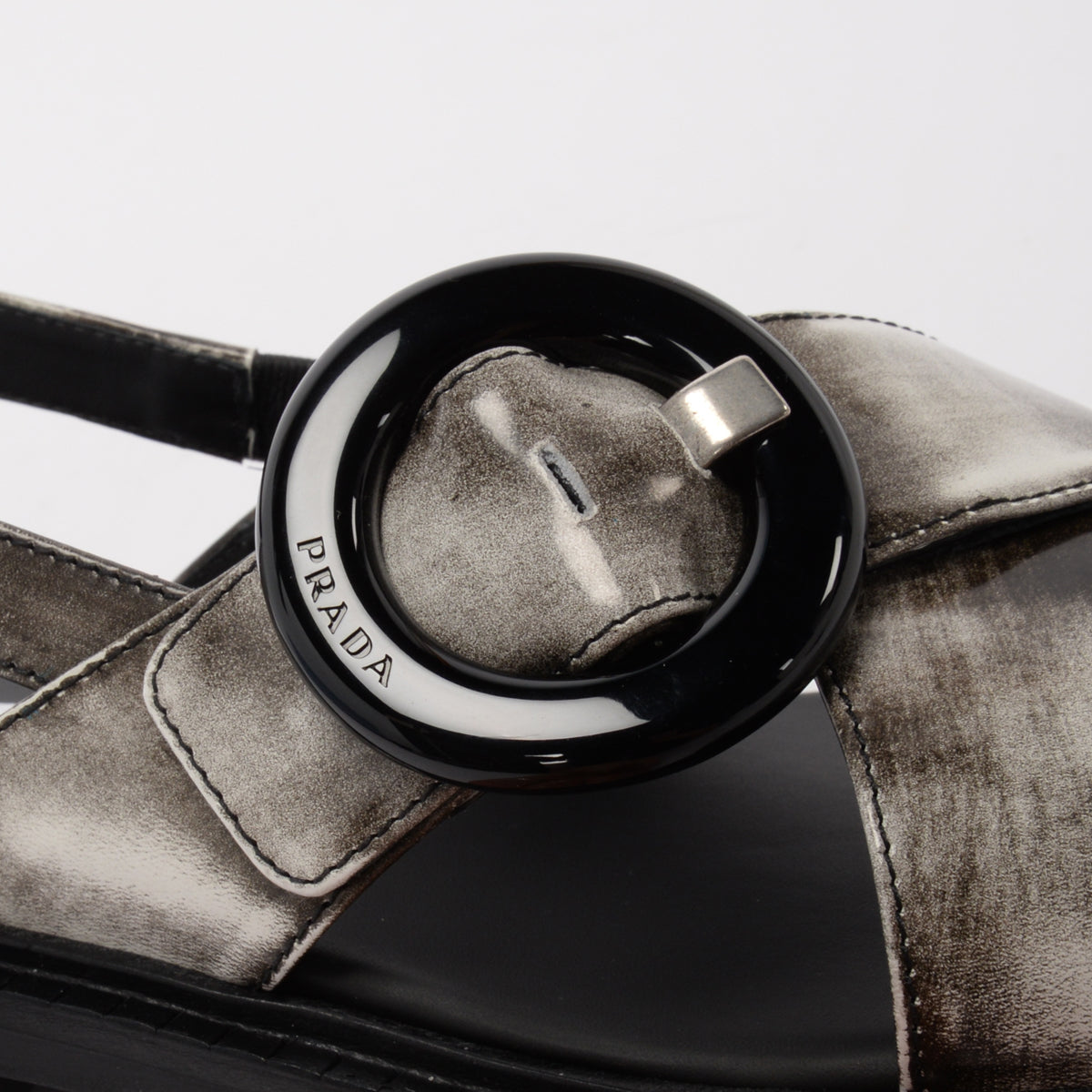 Prada White Brushed Calfskin Buckle Sandals 39