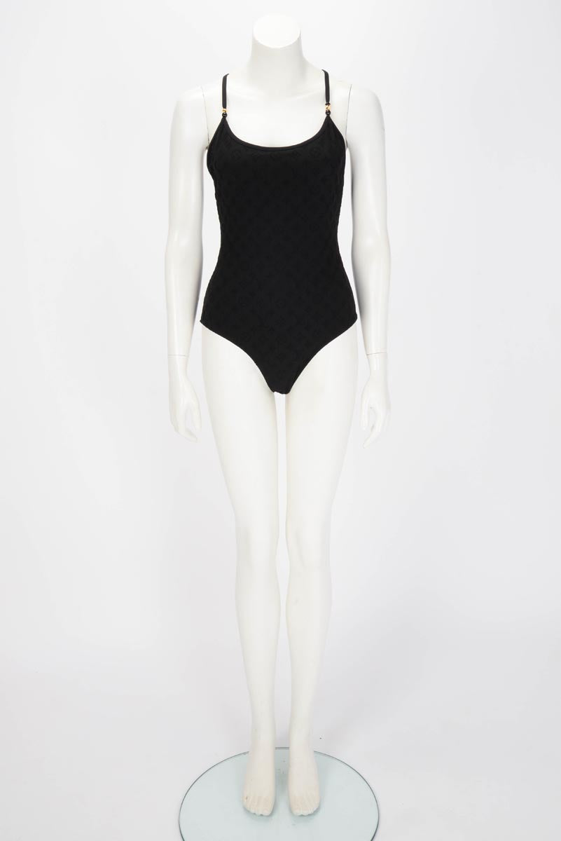 Louis Vuitton Black Monogram Jacquard One Piece Swimsuit FR 42