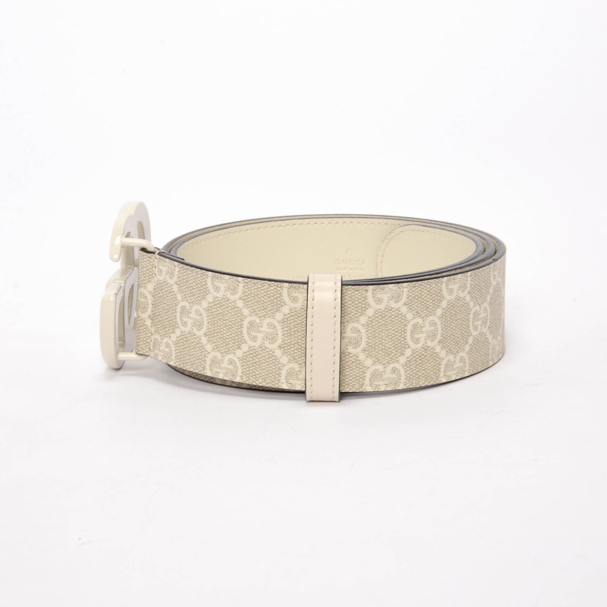 Gucci White GG Supreme Wide GG Marmont Belt