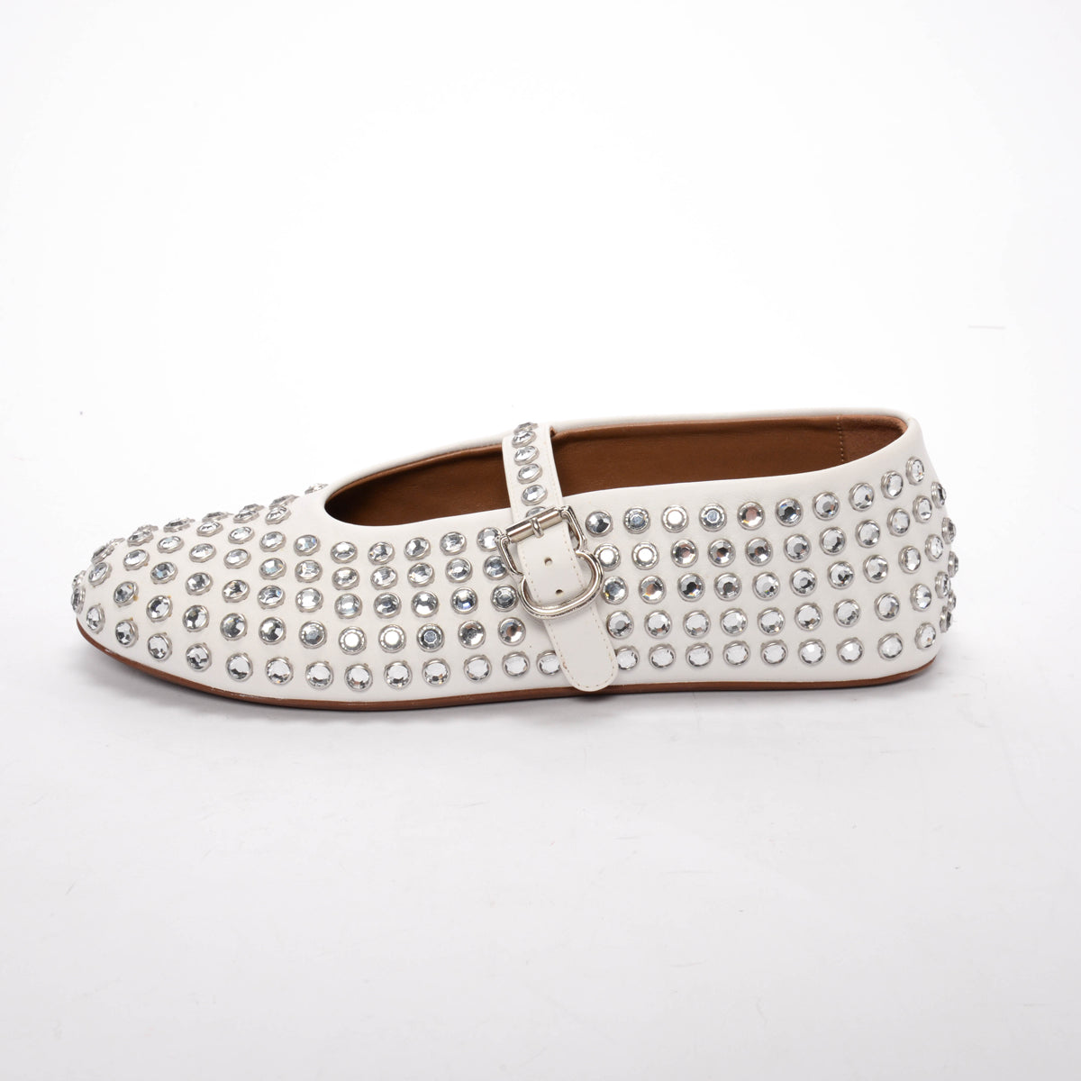 Alaia White Leather Crystal Embellished Ballet Flats 38.5