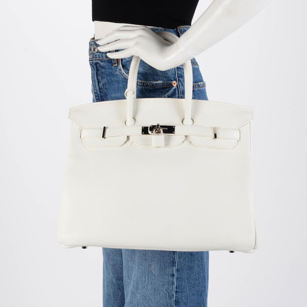 Hermes White Clemence Birkin 35 PHW