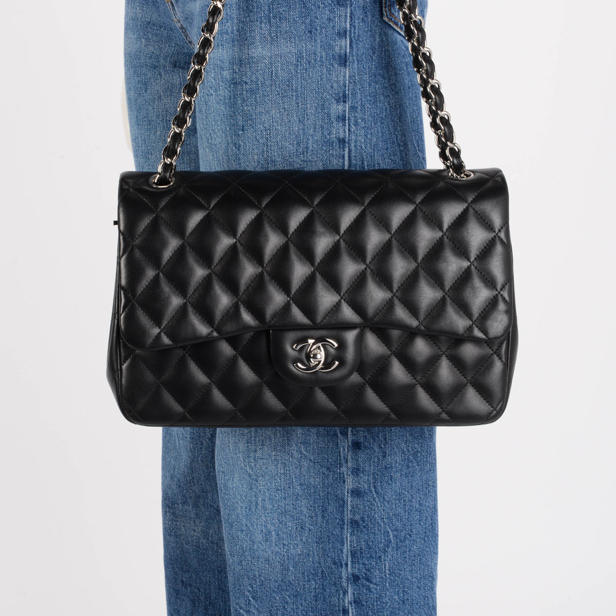 Chanel Black Quilted Lambskin Large Double Flap Bag
