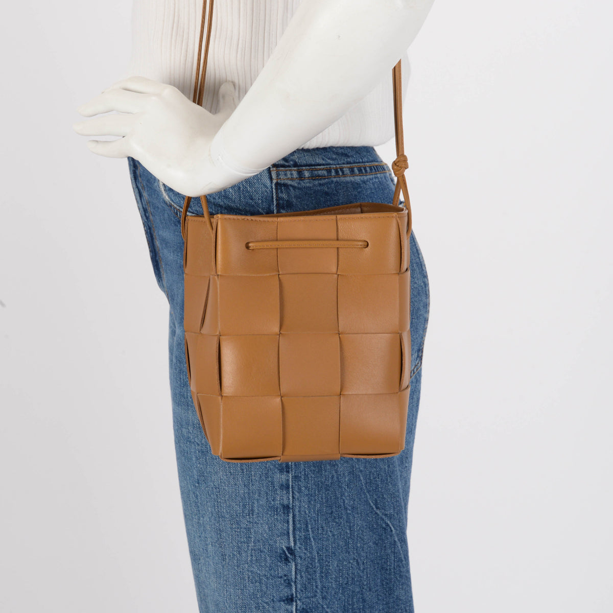 Bottega Veneta Camel Intreccio Small Cassette Bucket Bag