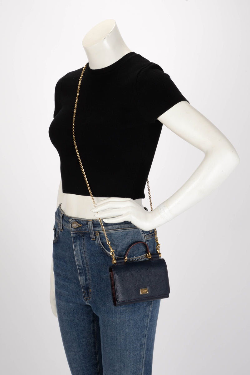 Dolce & Gabbana Navy Grained Leather Miss Sicily Wallet On Chain
