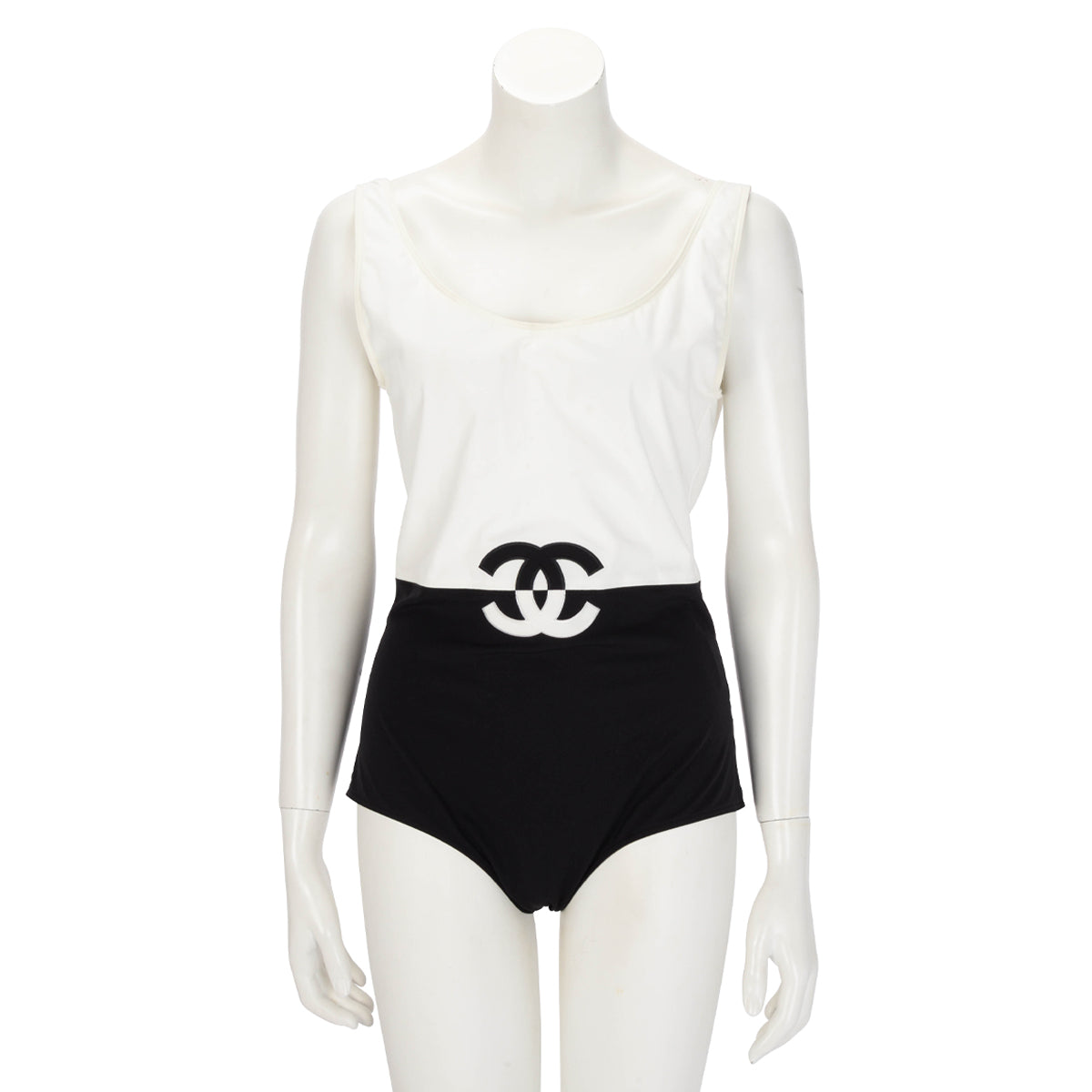 Chanel Black & White Split CC One Piece Swimsuit FR 44