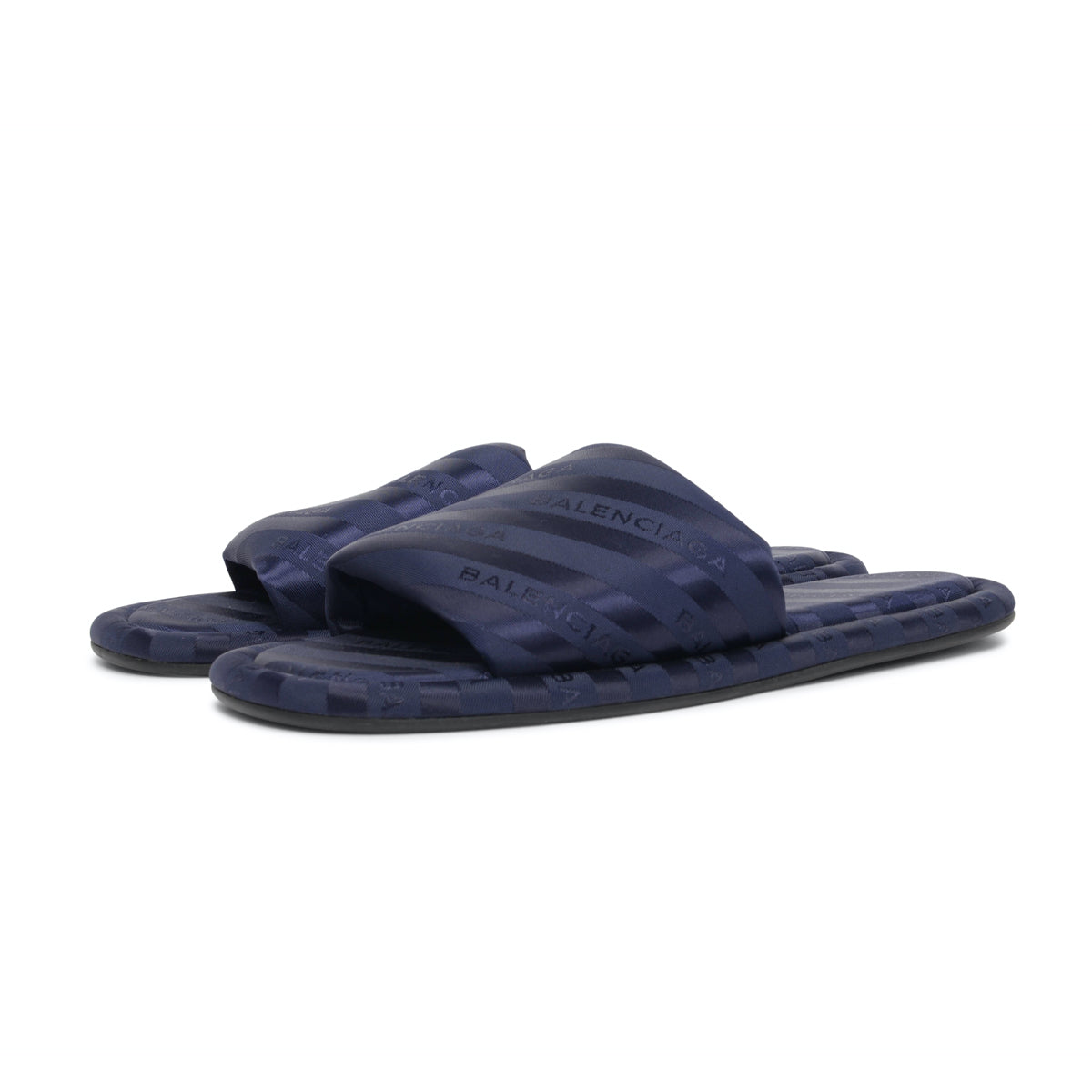 Balenciaga Navy Satin Jacquard Hotel Slides 37