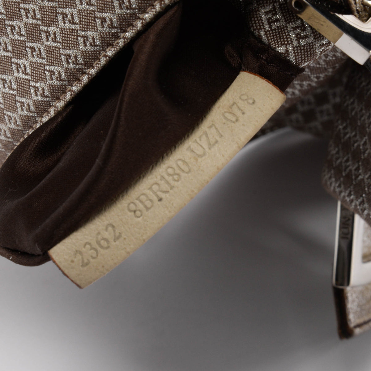 Fendi Beige & Silver Micro Zucchino Canvas Mini Baguette Bag