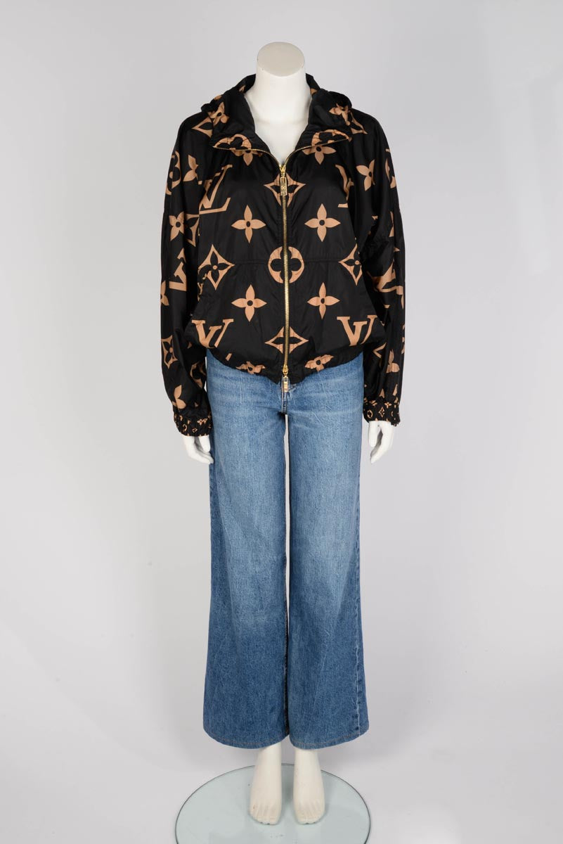 Louis Vuitton Black & Tan Nylon Monogram Hooded Jacket FR 42