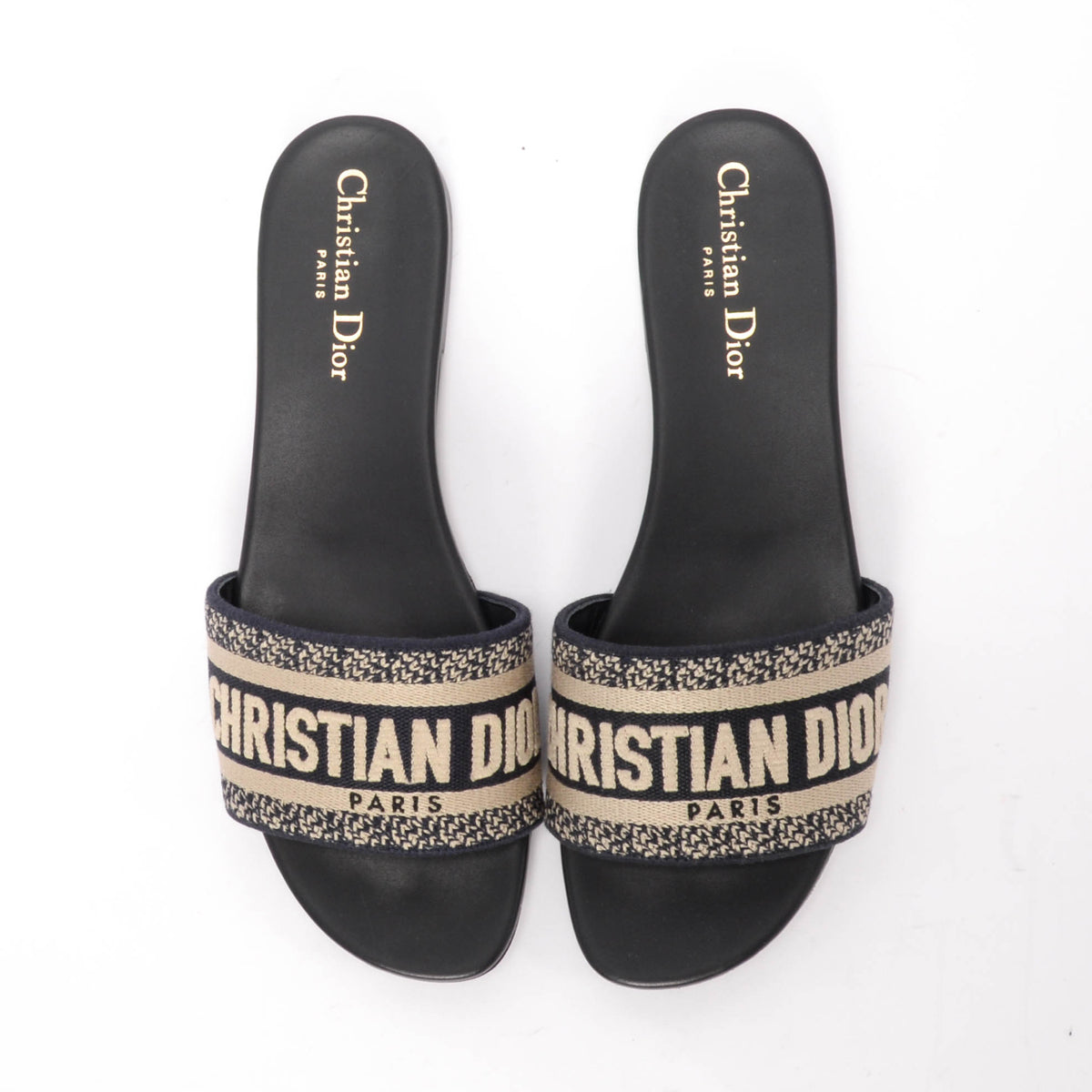 Dior Deep Blue Embroidered Canvas DWay Slides 39