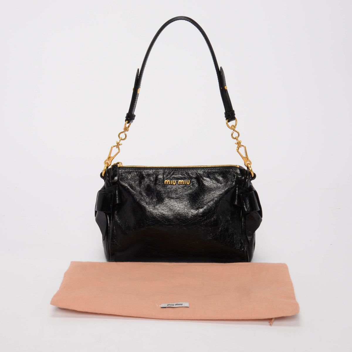 Miu Miu Black Vitello Lux Bow Mini Bag