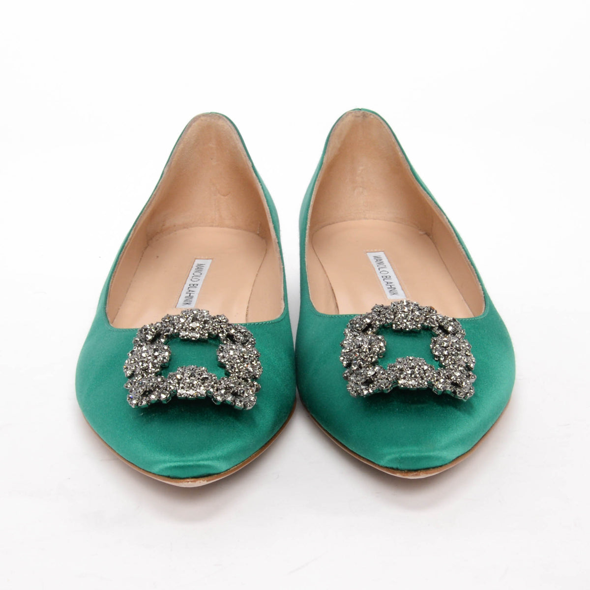Manolo Blahnik Emerald Satin Hangisi Flats 41