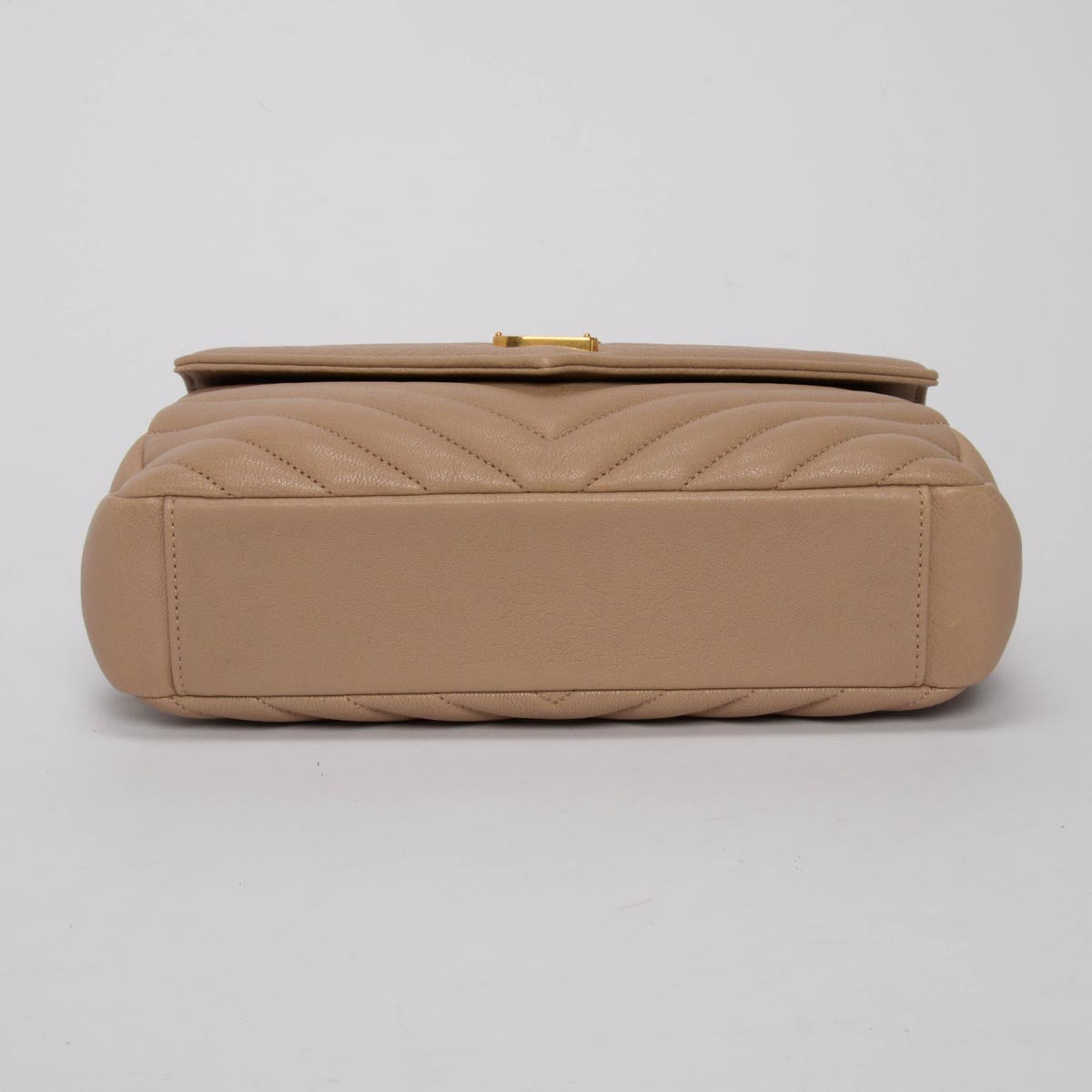 Saint Laurent Beige Chevron Calfskin Medium College Bag