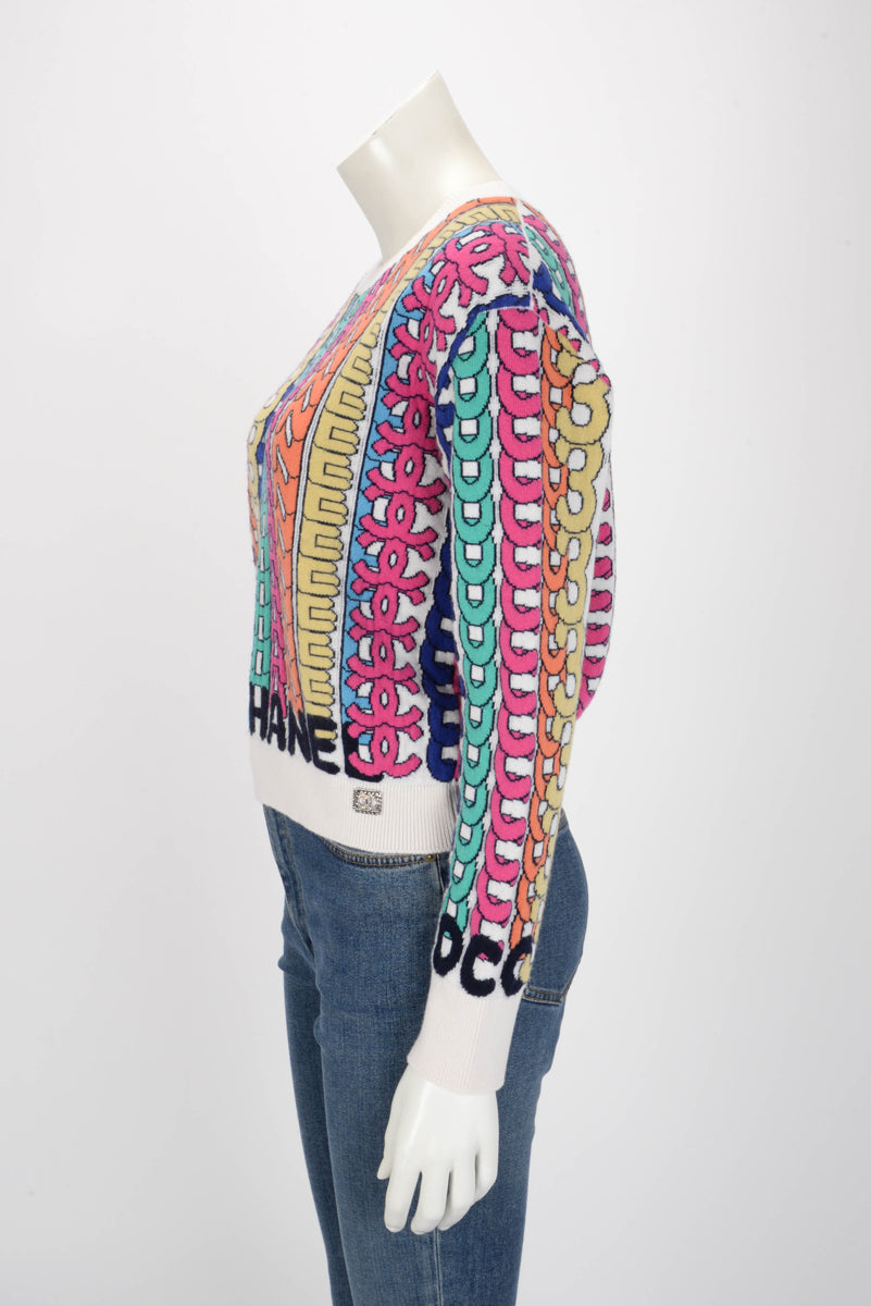 Chanel Multi-Colour Cashmere Logo Intarsia Knit Sweater FR 40
