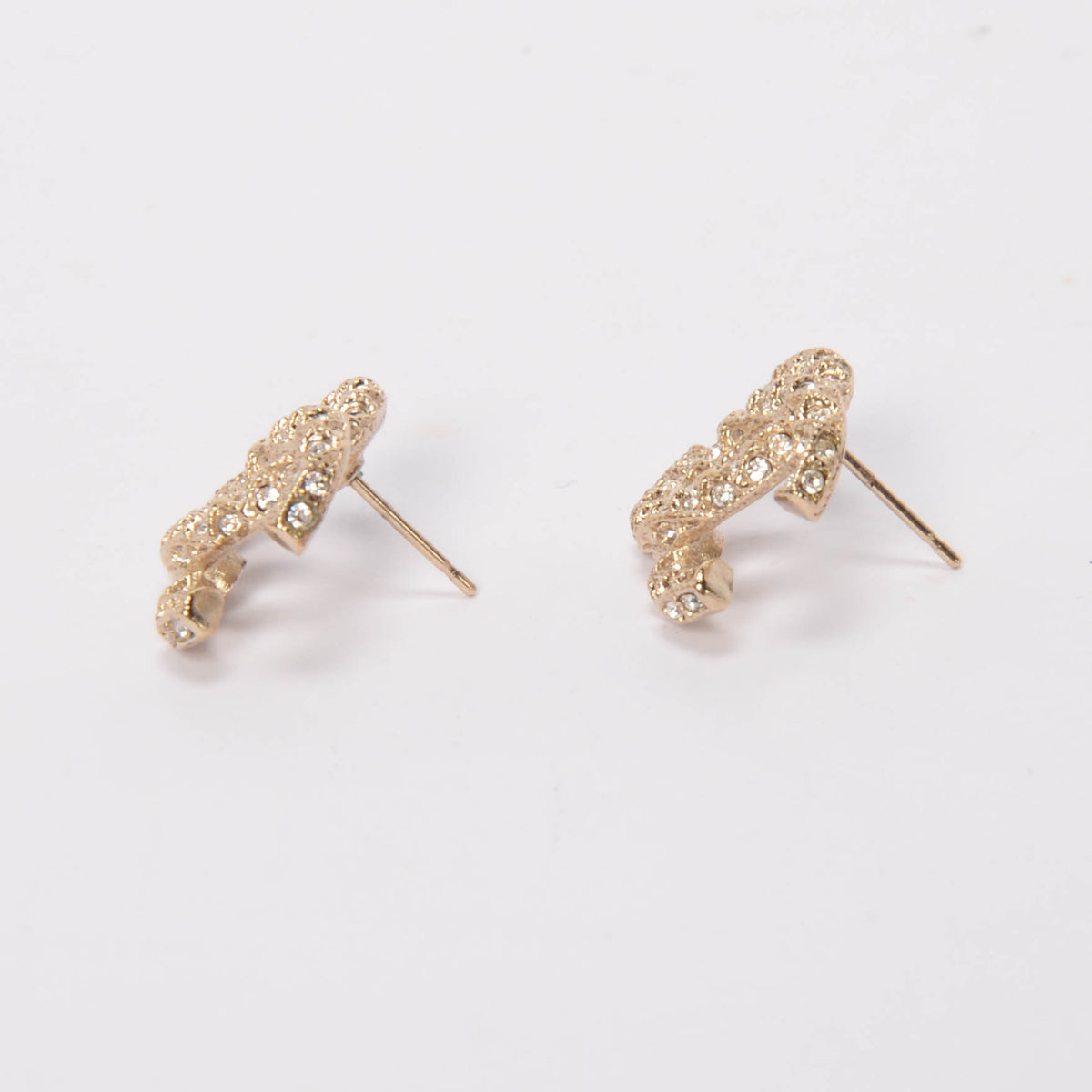 Chanel Light Gold Crystal CC Stud Earrings