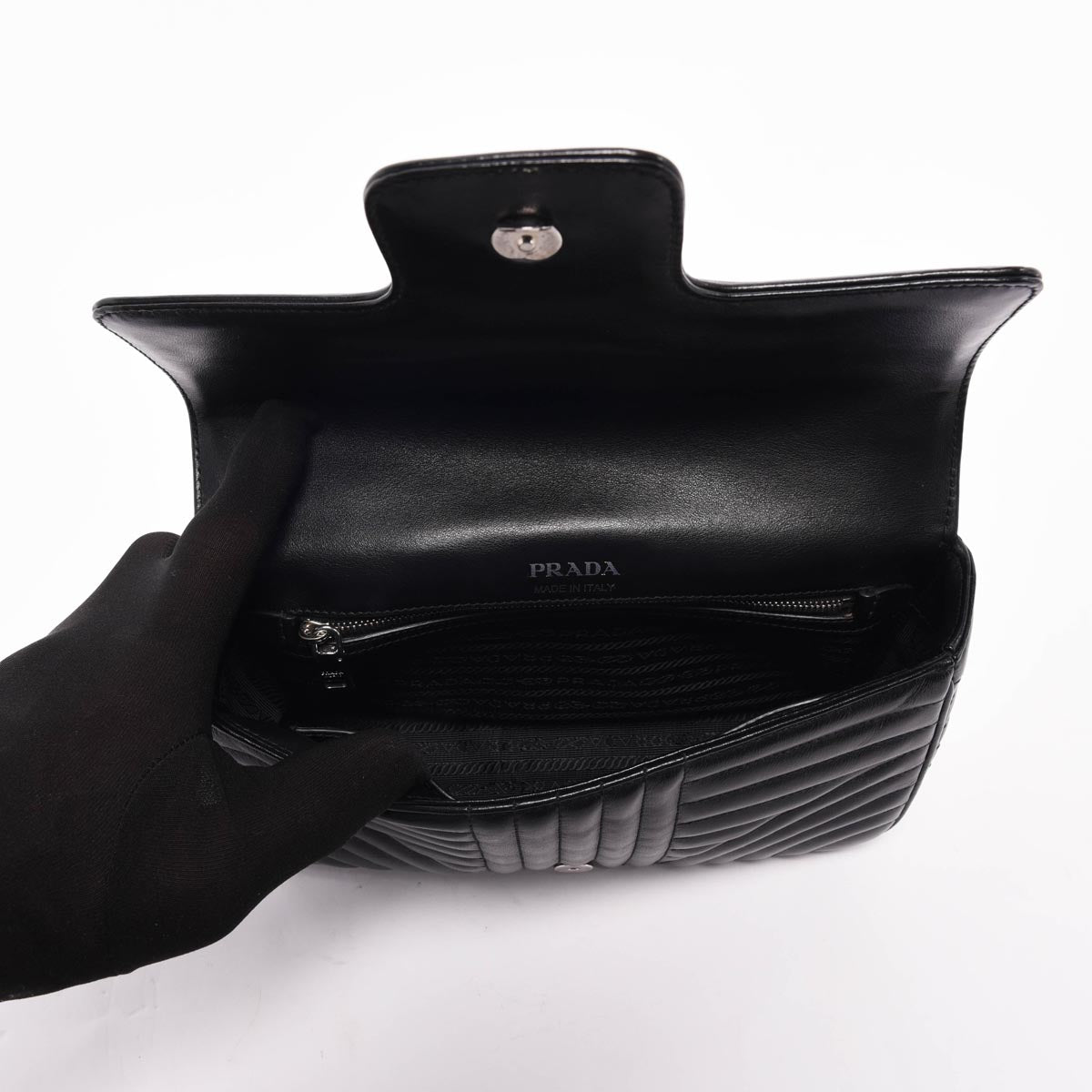 Prada Black Soft Calfskin Impunture Diagramme Medium Bag