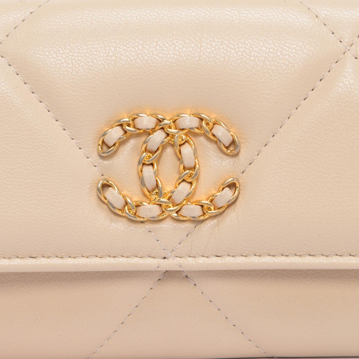 Chanel Beige Quilted Goatskin 19 Flap Wallet