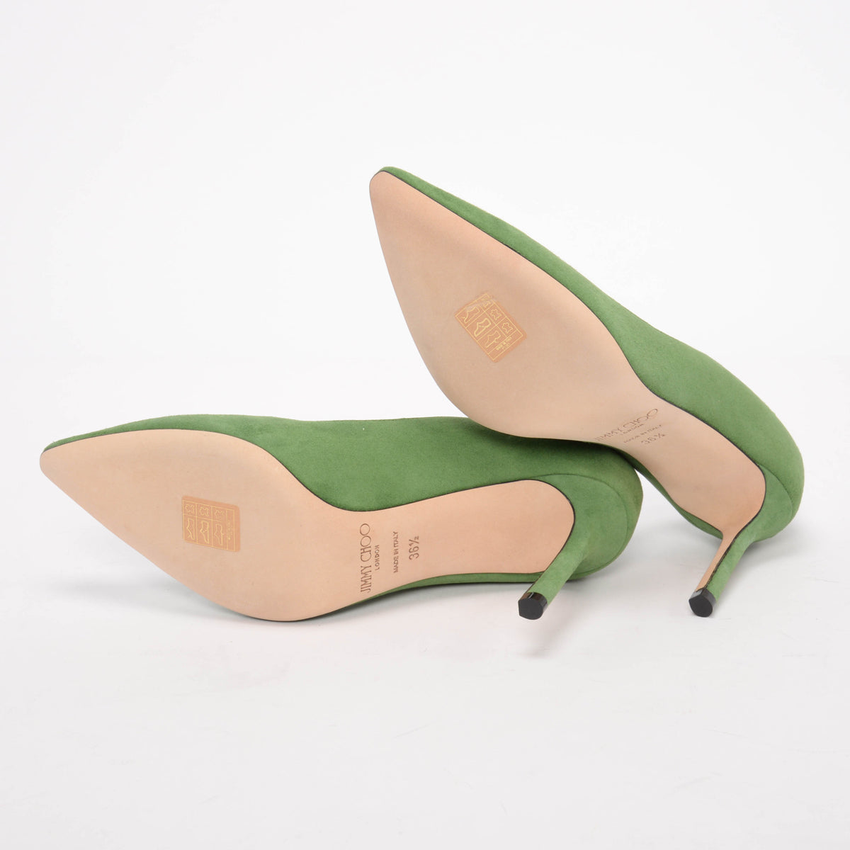 Jimmy Choo Apple Green Suede Romy 85 Pumps 36.5