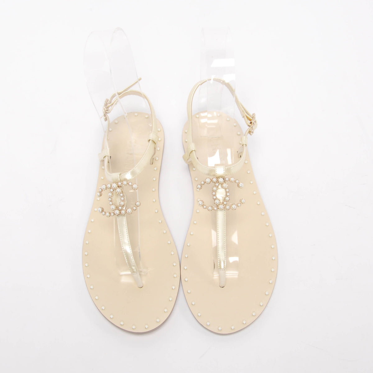 Chanel Iridescent Pearl CC Thong Sandals 37