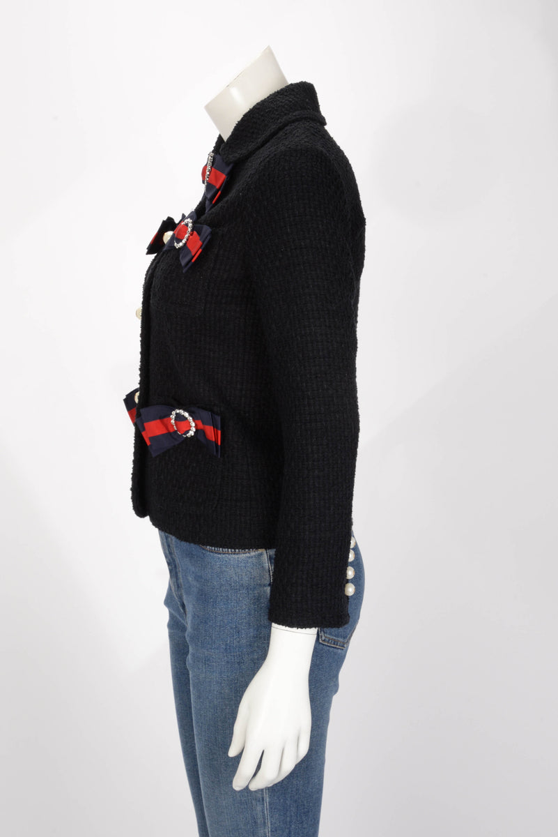 Gucci Black Tweed Bow Detail Jacket IT 38