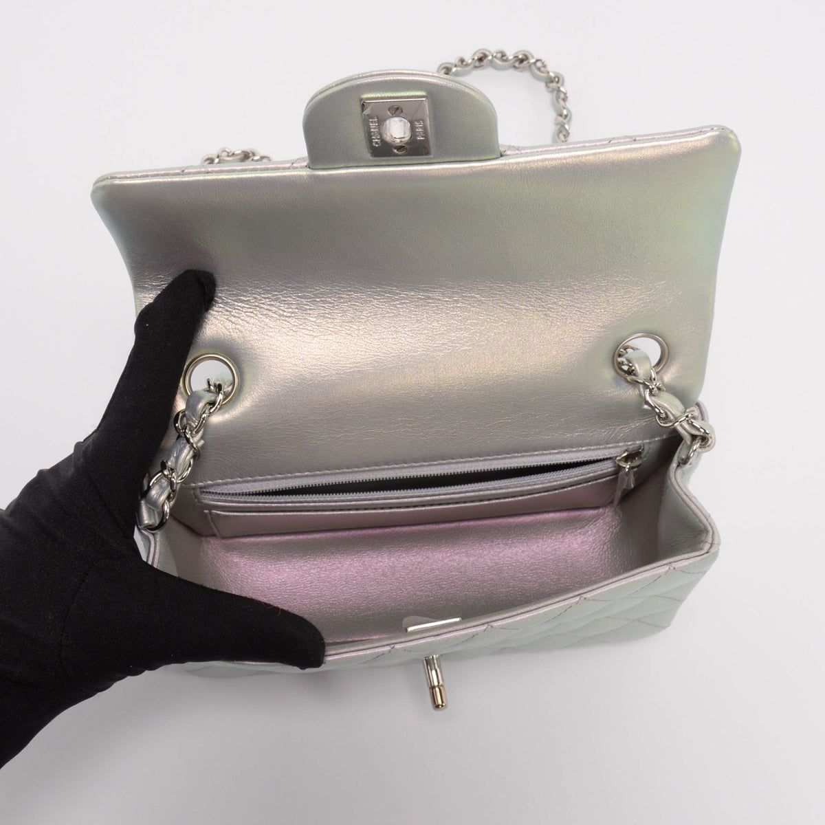 Chanel Purple Iridescent Calfskin Mini Rectangular Flap Bag