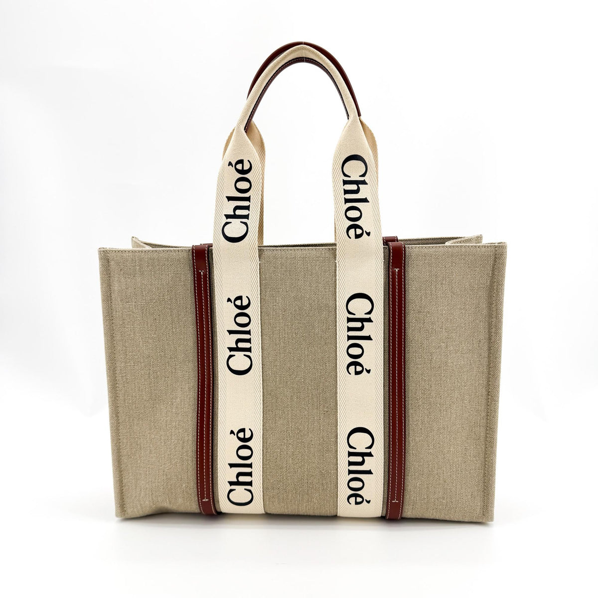 Chloe Brown Canvas with Leather Medium Woody Tote