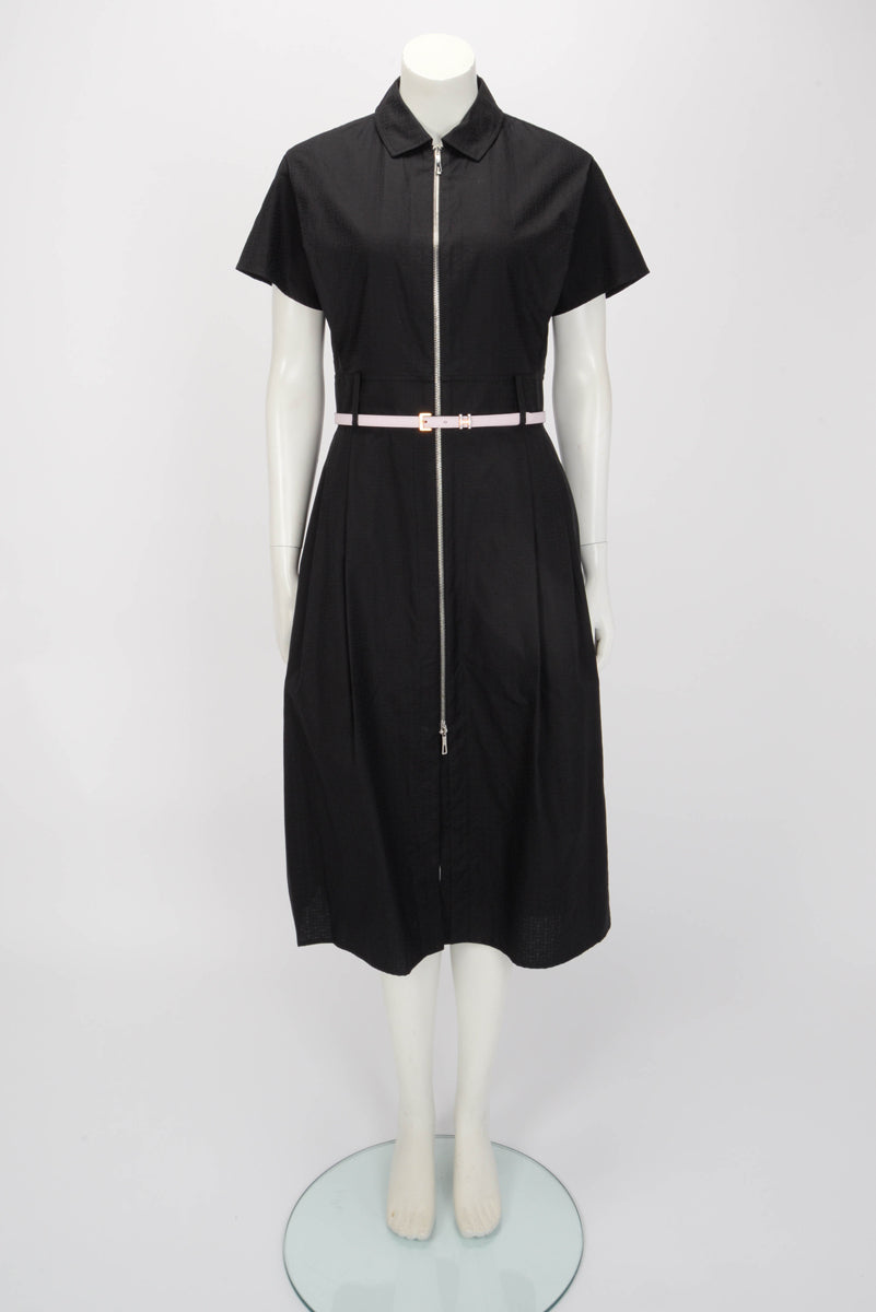 Hermes Black Cotton Poplin Mosaique Zip Dress FR 38