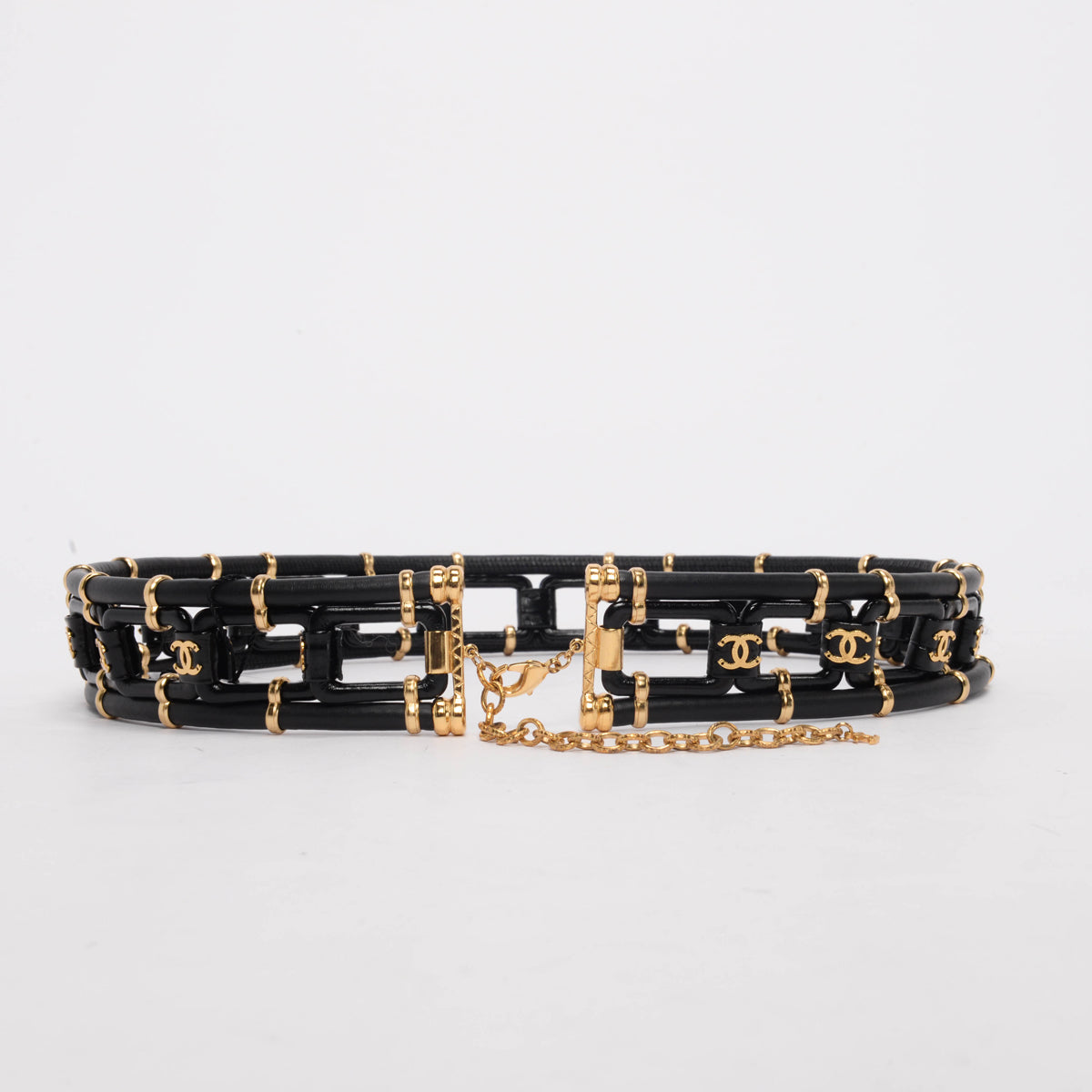 Chanel Black Leather CC Cage Belt
