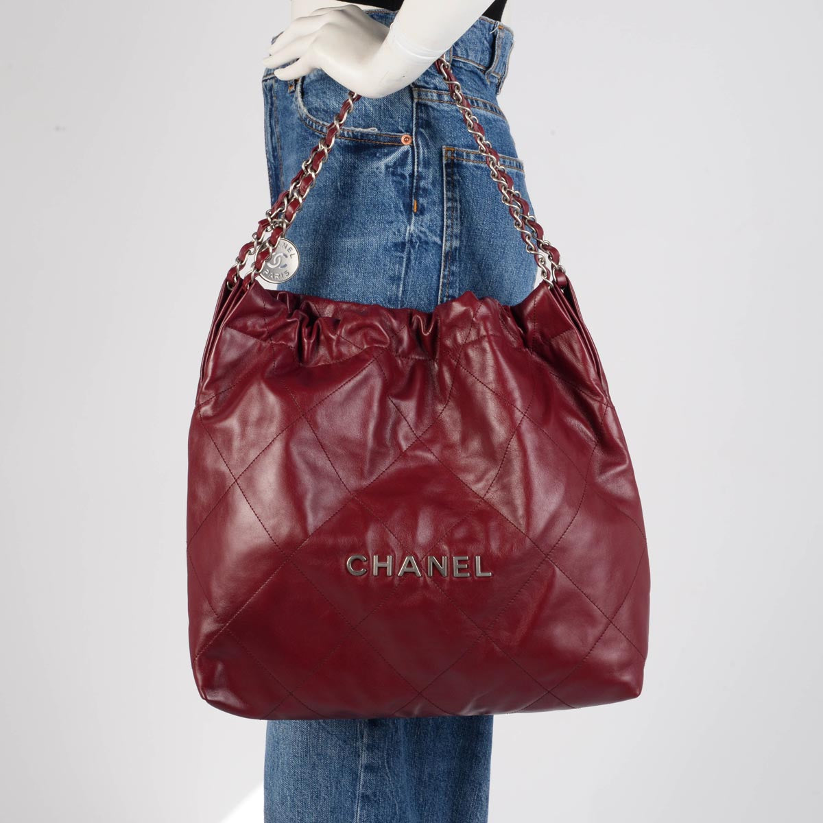 Chanel Burgundy Shiny Calfskin Medium 22 Bag