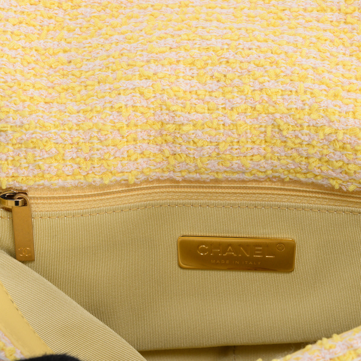 Chanel Yellow Tweed Medium Chanel 19 Shoulder Bag